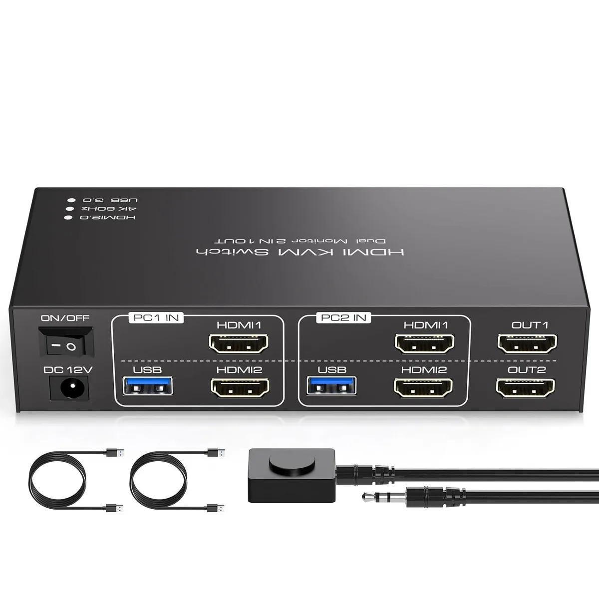 GCROWN GCROWN Dual Monitor KVM Switch 2 Computers 4K@60Hz USB 3.0 — product photo