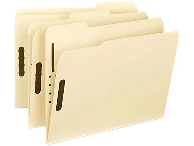 Box of fifty manila top-tab file folders with two fasteners each
