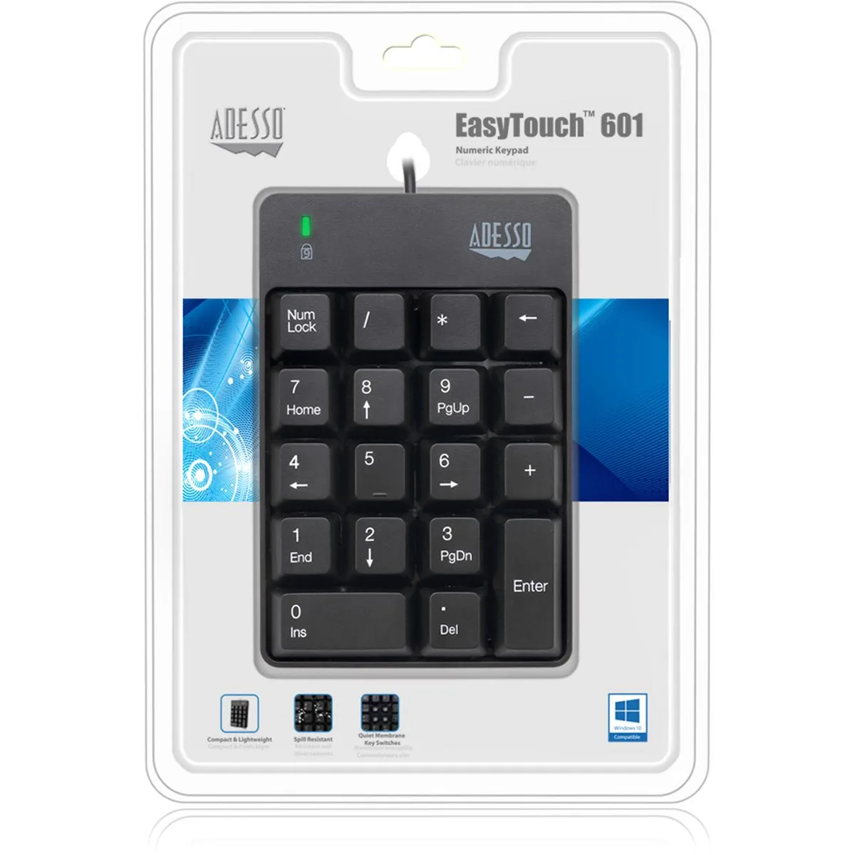 Compact black 18-key USB numeric keypad with cable