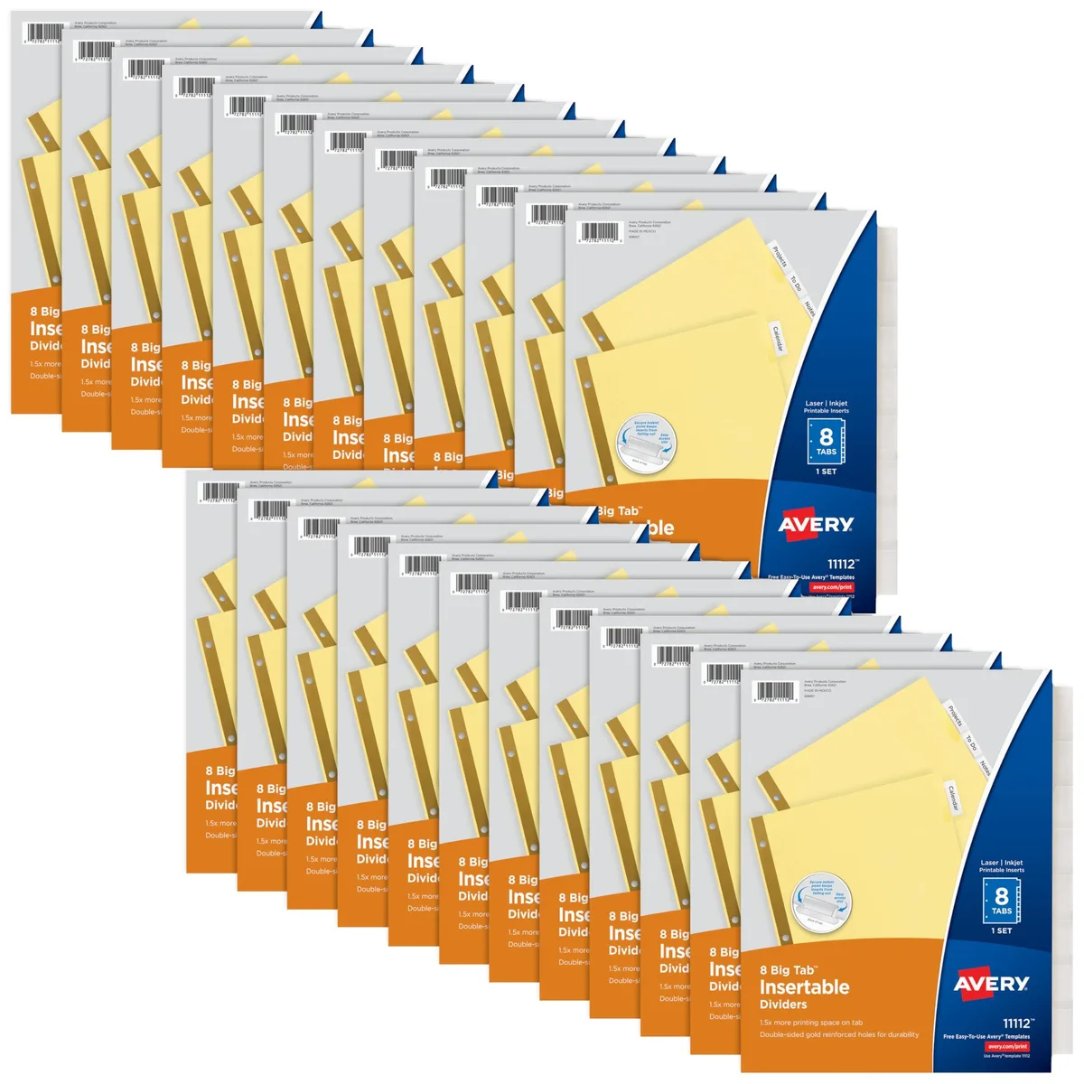 Pack of 24 buff divider sets with clear tabs