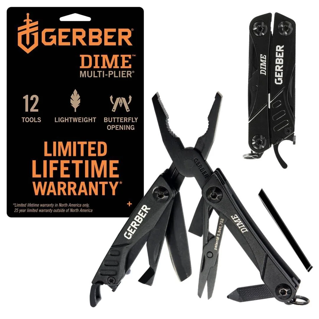 Compact black stainless steel multitool closed at 2.75 inches with butterfly open pliers and keyring loop