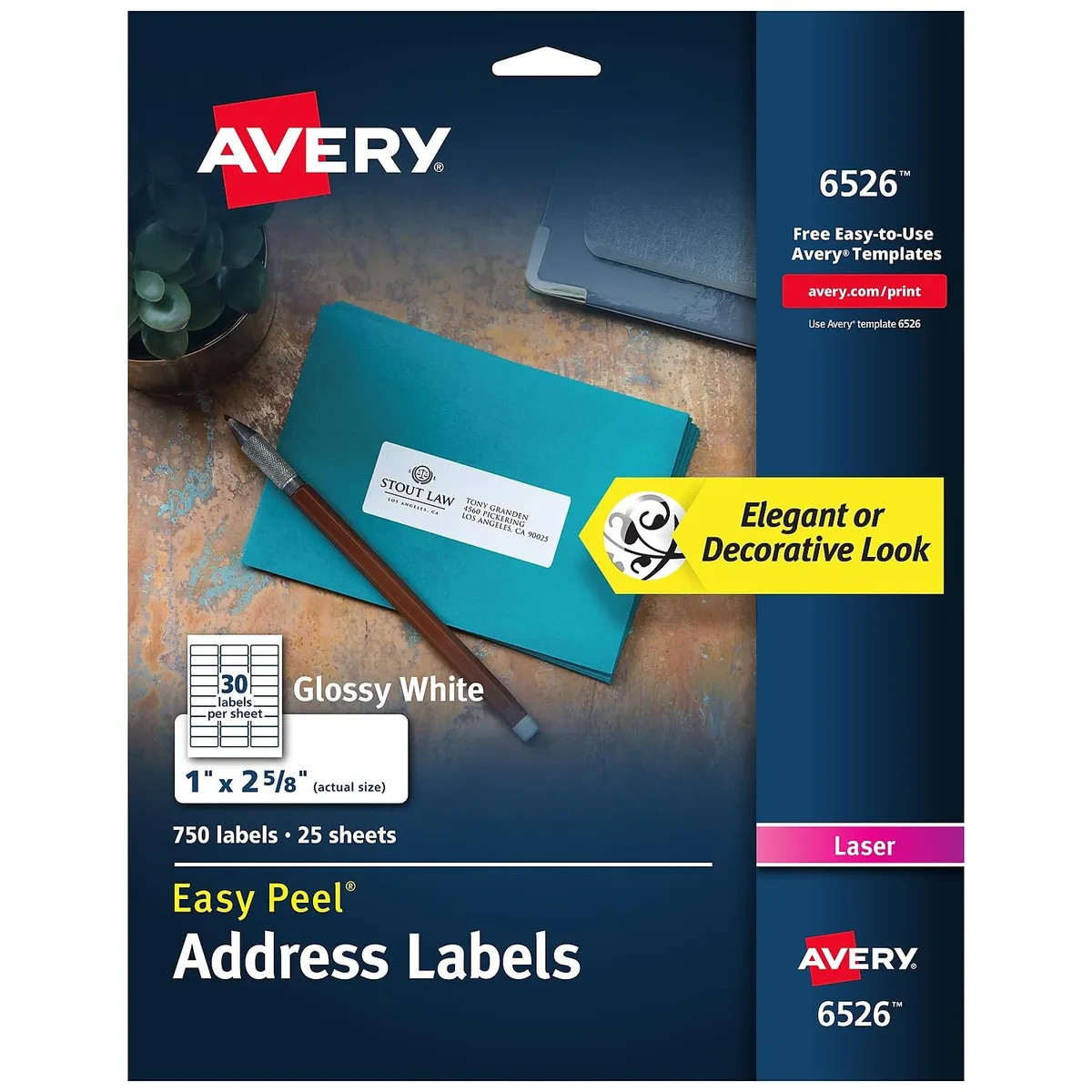 Avery Avery Glossy White Shipping Labels 1x2-5/8 750 Pack 6526 — product photo