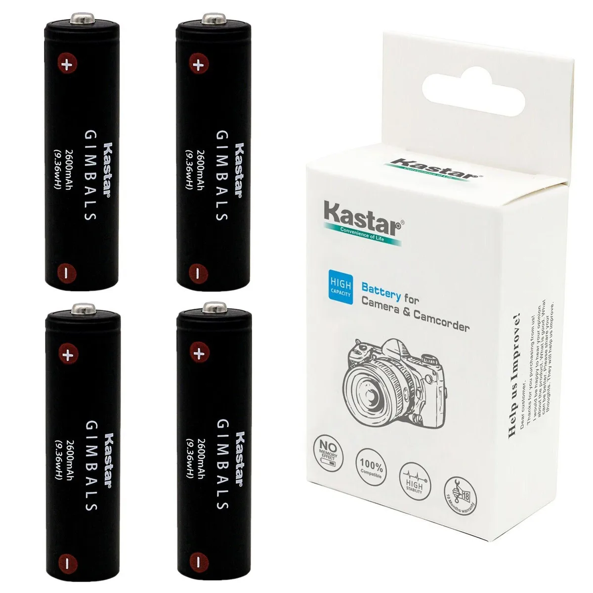 Kastar Kastar GMB1865 4-Pack Li-Ion 3.7V 2600mAh camera battery — product photo