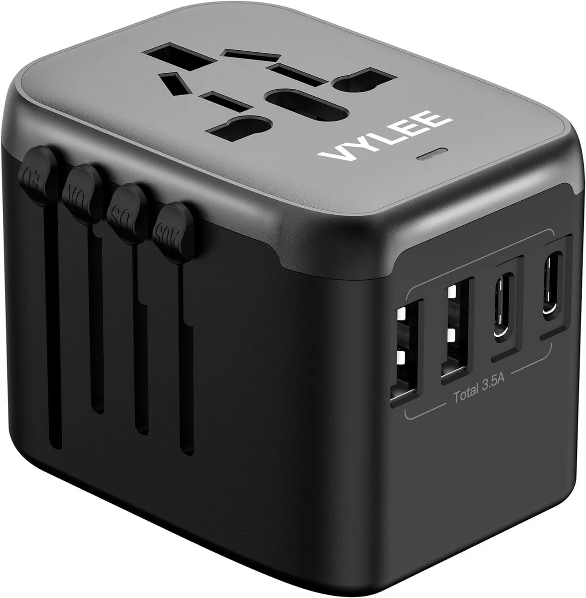 BFKK BFKK Universal Travel Adapter 5 in 1 3.5A USB-C USB-A AC (Black Grey) — product photo