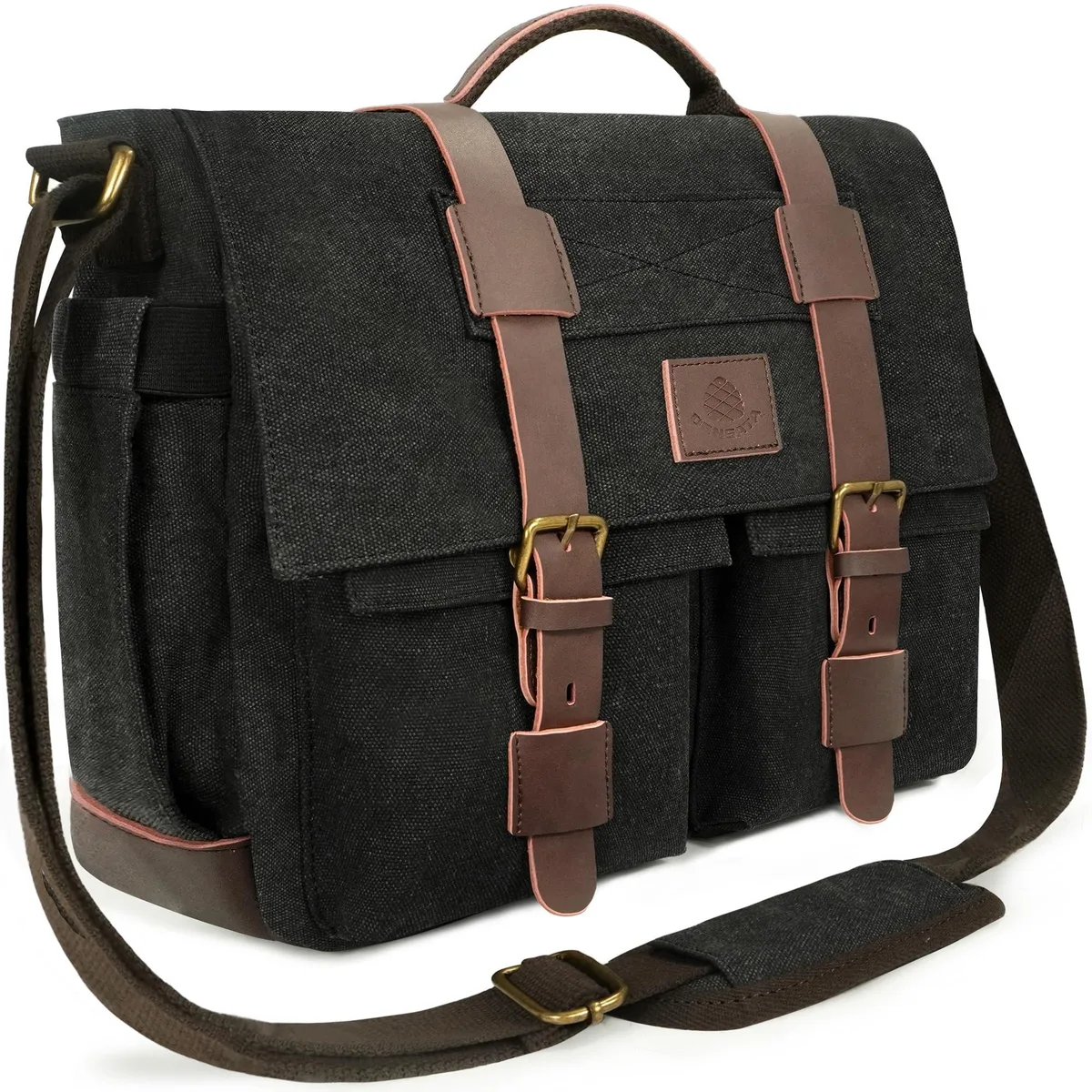 Adafruit Adafruit 2 in 1 Accessories Messenger Bag 13-14-15.6 Inch Laptop Canvas Leather Black — product photo
