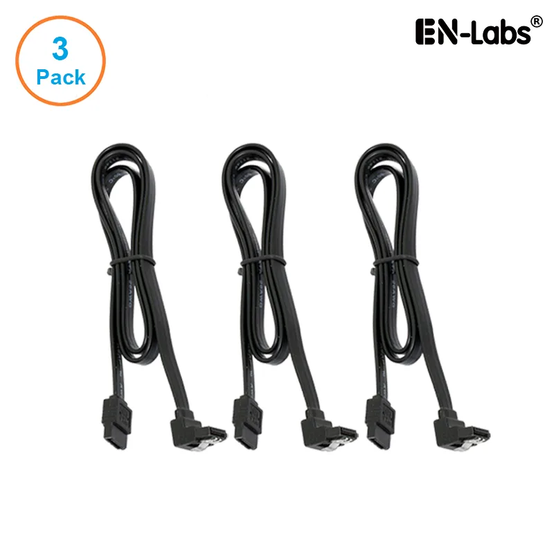EN-Labs EN-Labs 3PKSATAIII24BKA 3-pack SATA 3.0 6Gbps straight to 90° right-angle data cable black 24 inch — product photo