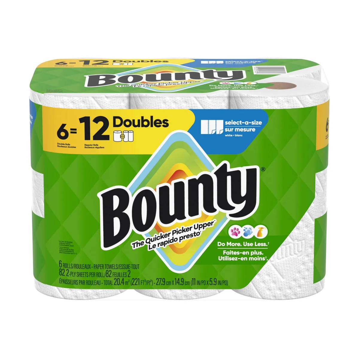 White Bounty paper towel rolls, select-a-size sheets, 6 double rolls pack