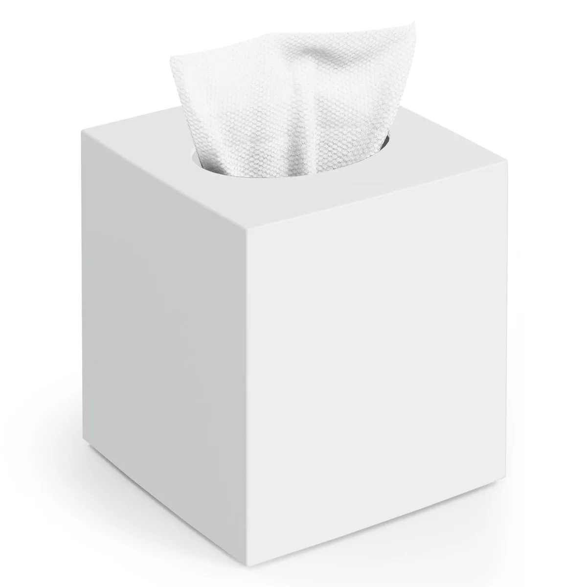 Square Acrylic Tissue Box Cover White 5.2"L 5.2"W 5.9"H — product photo