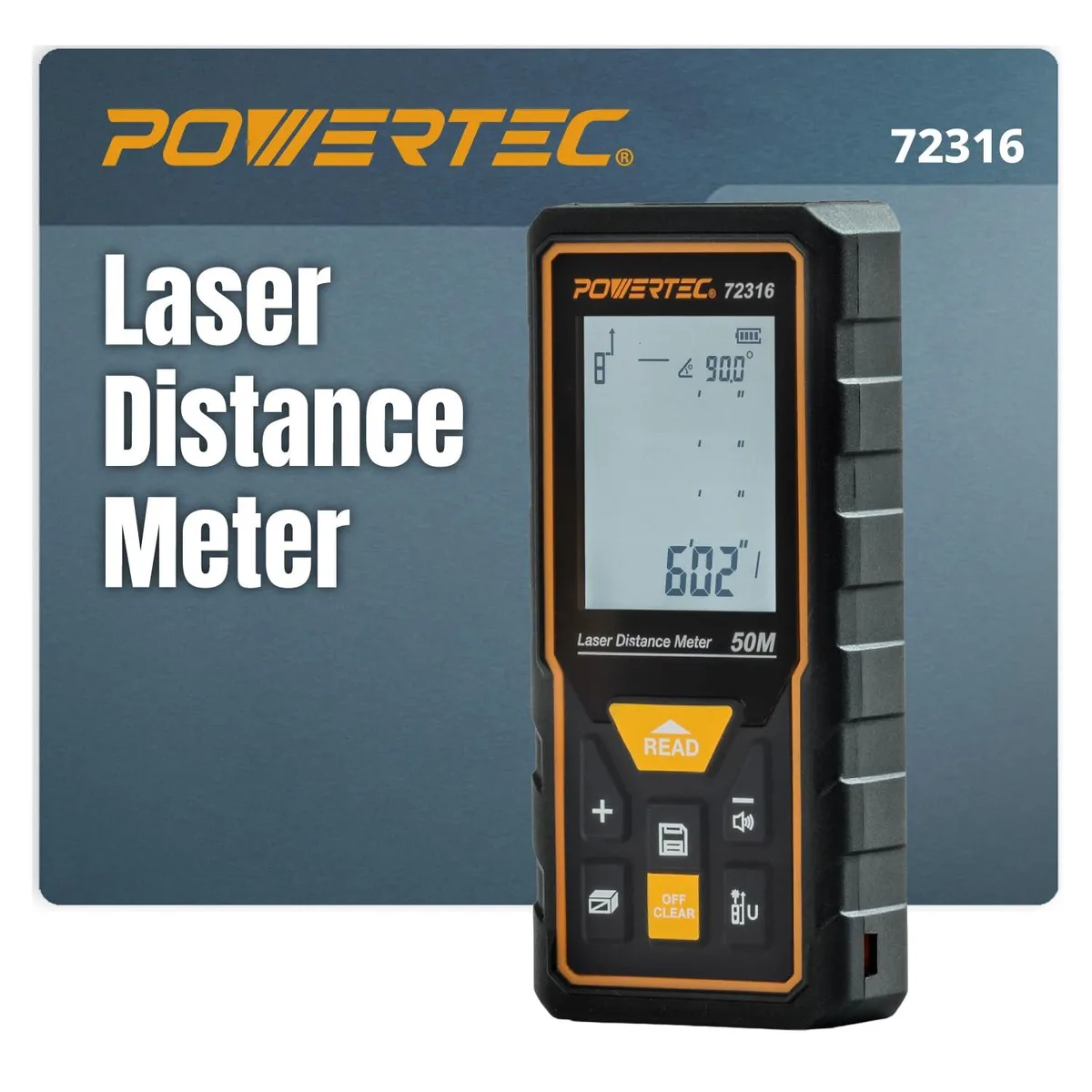 Blue laser distance meter with backlit LCD and rubberised grip