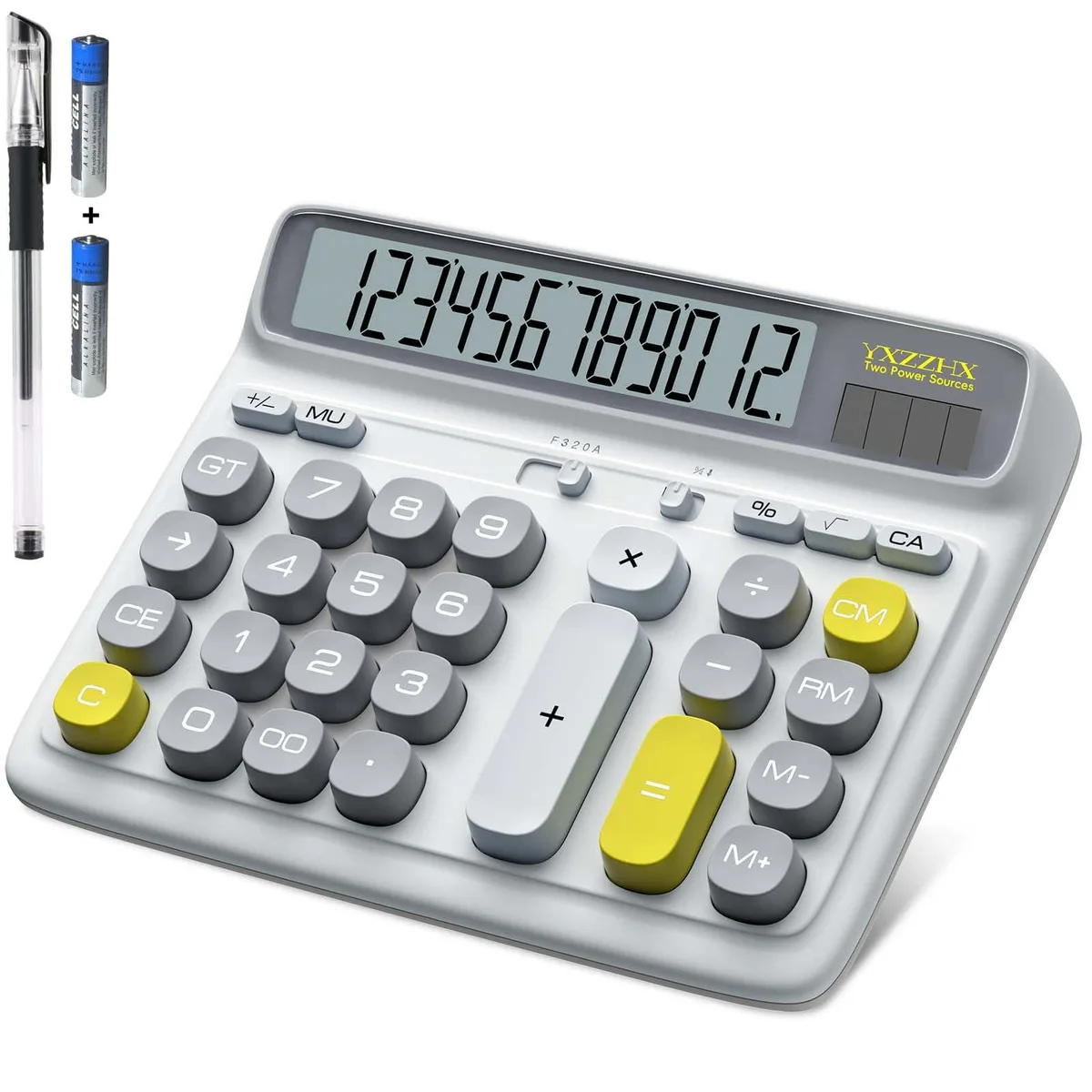  Desktop Calculator 12-Digit 5-Inch LCD Solar Battery White — product photo