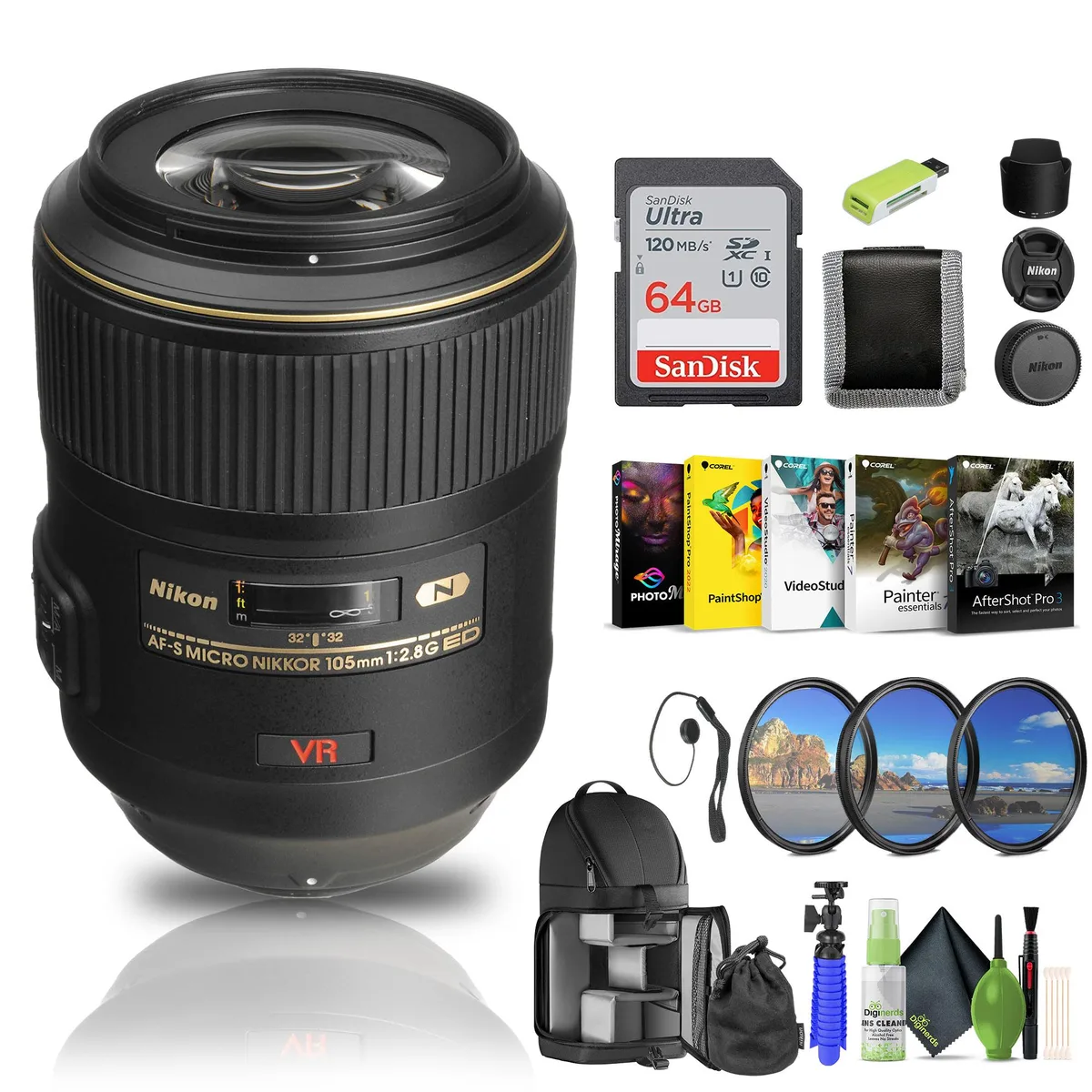 Nikon Inc Nikon AF-S VR Micro-NIKKOR 105mm f/2.8G IF-ED Lens 2160 + 64GB Bundle — product photo