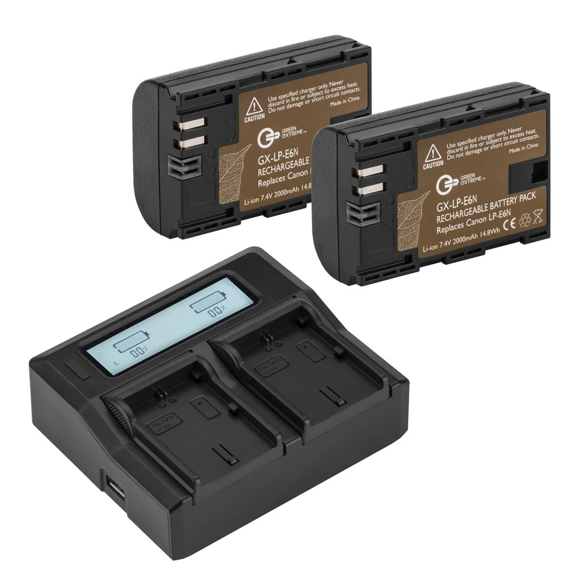Green Extreme Battery Green Extreme Battery 2 Pack LP-E6N Dual Smart Charger Kit 7.4V 2000mAh — product photo