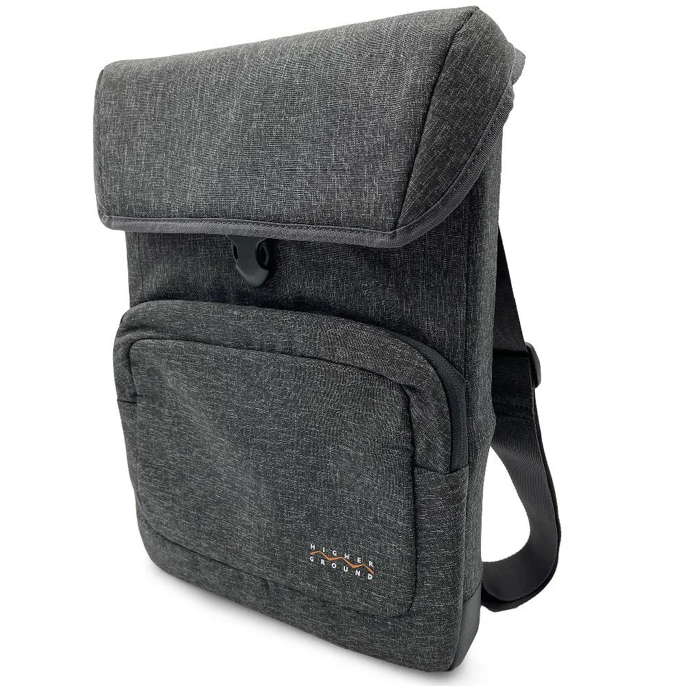 Grey convertible backpack with adjustable shoulder strap and front organizer pocket