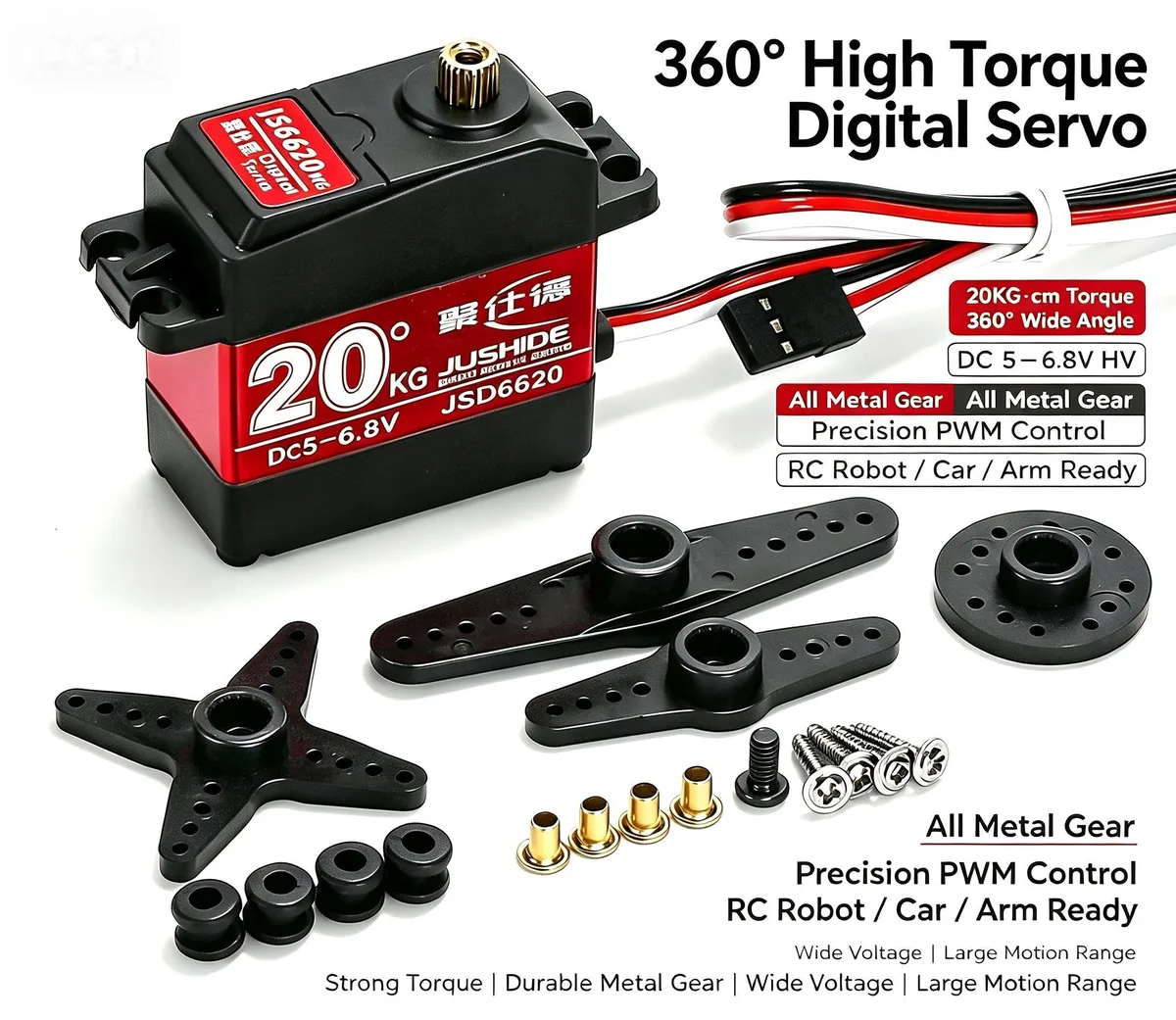 JUSHIDE JUSHIDE JS6620-360 20kg·cm 360° IP66 Digital Servo — product photo