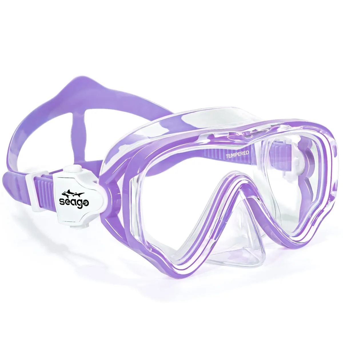  Seago Kids Swim Mask Purple 180° Panoramic Anti-Fog Nose Cover — product photo