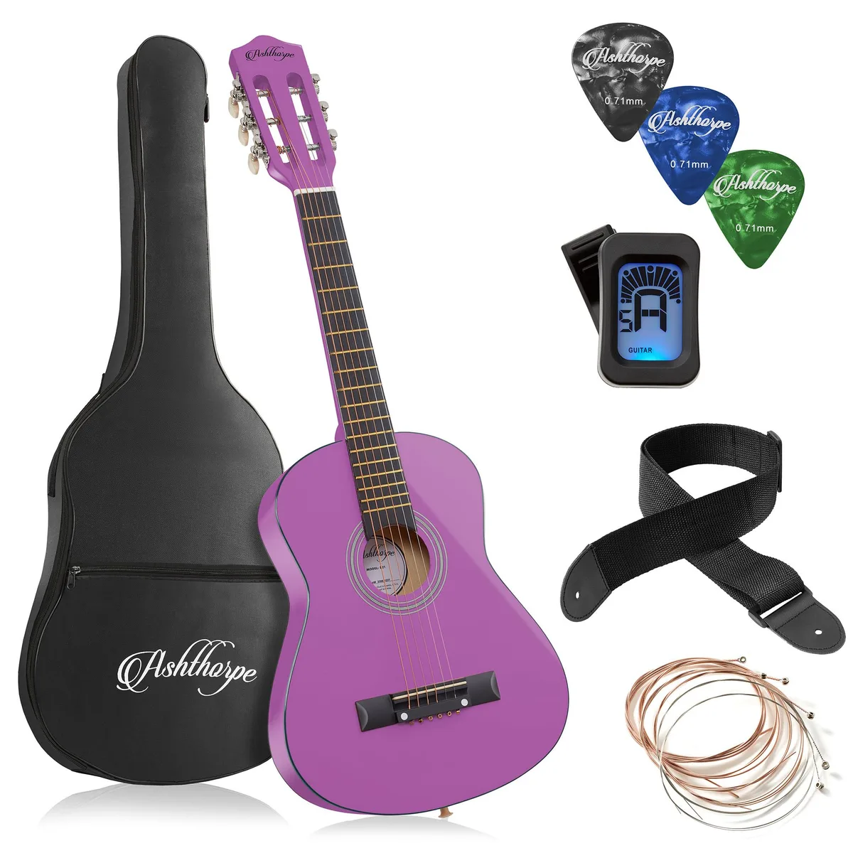 Ashthorpe Ashthorpe 30-inch Kids Acoustic Guitar Purple Starter Kit — product photo