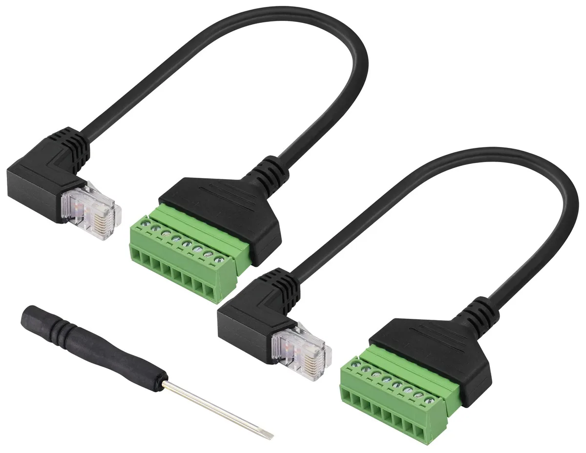 Vszerda Vszerda 90 Degree Down Bend Cat5 RJ45 Male to 8-Pin Screw Terminal Cable 30cm 2 Pack — product photo