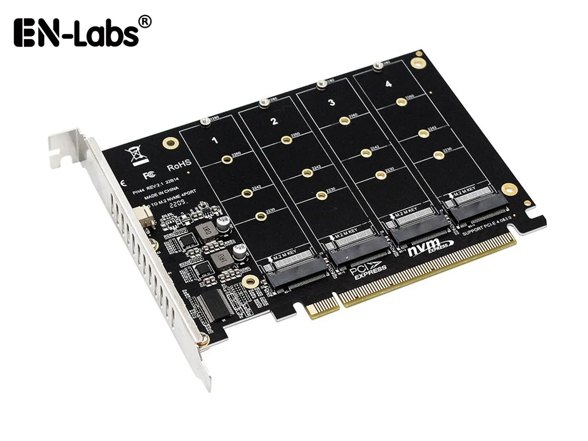 EN-Labs EN-Labs Quad M.2 NVME PCIe 4.0/3.0 x16 Expansion Card — product photo
