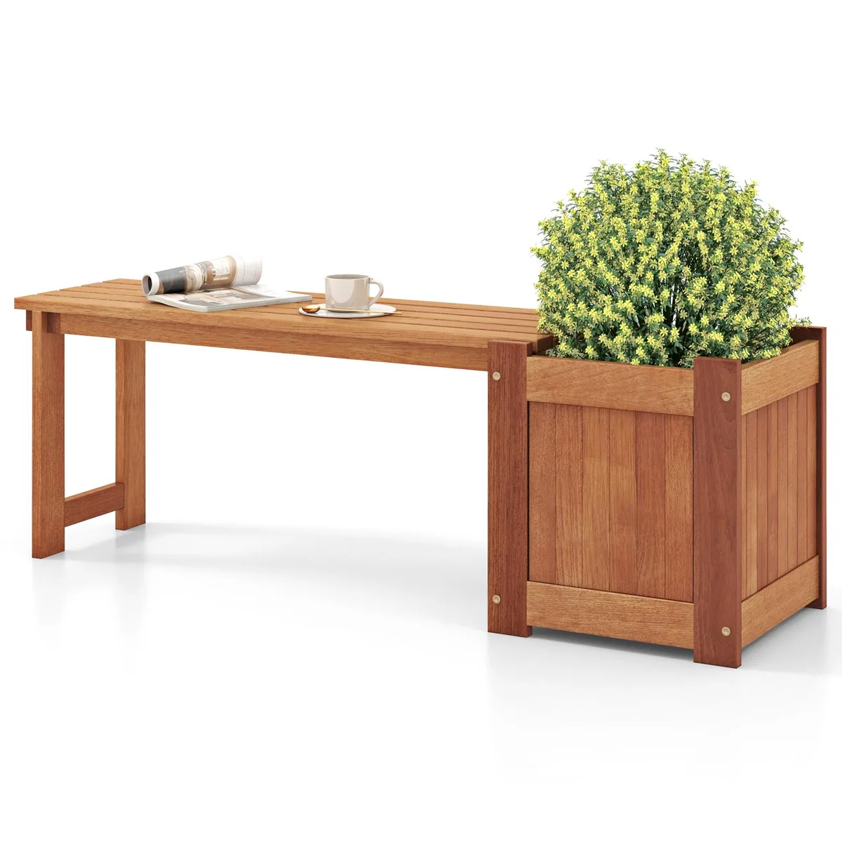 SlickBlue SlickBlue Teak Oil Raised Garden Bed Planter Box with Bench 54x16x18 in — product photo