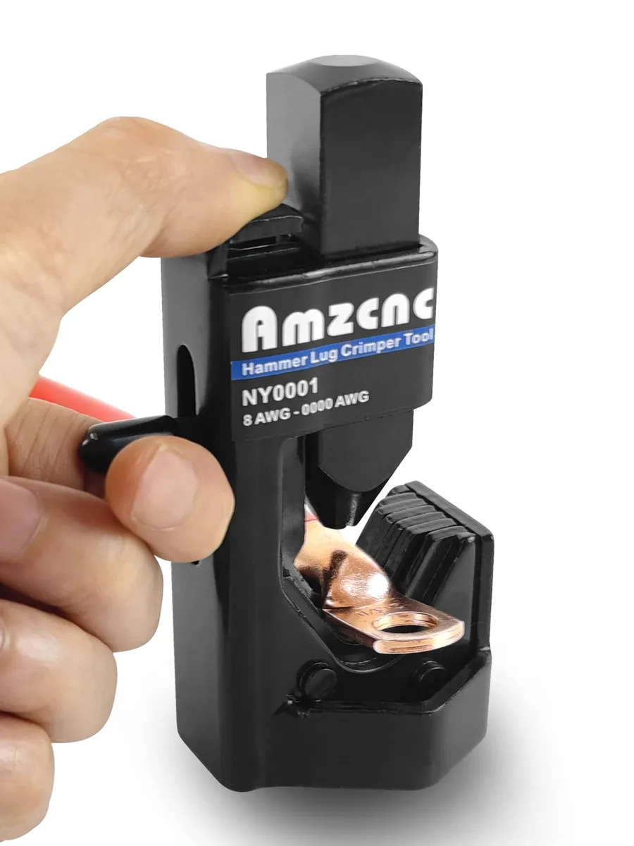 Red hammer crimper tool for 8 to 4/0 AWG connectors