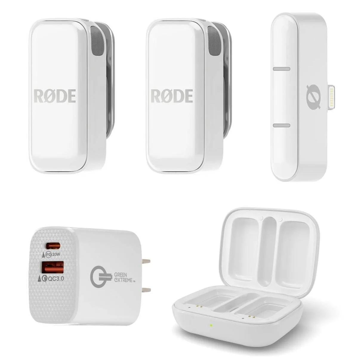 RODE Microphone RODE Microphone Wireless Micro 2-Person System Lightning White with Wall Charger — product photo