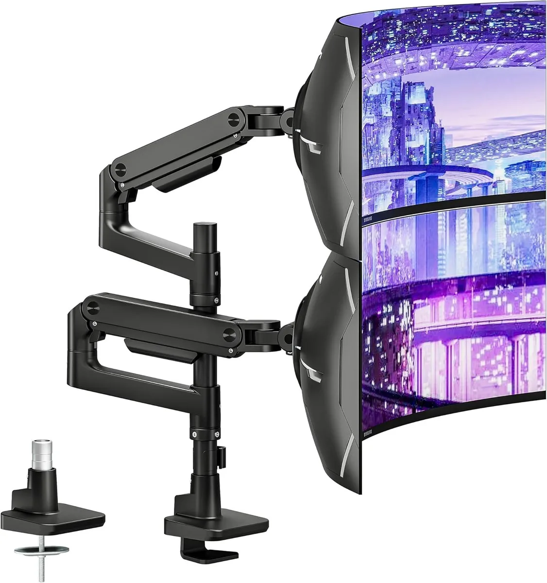 BFKK BFKK Dual Monitor Arm Desk Mount 17-49 Inch 44 lbs Gas Spring Vertical Stacked Black — product photo