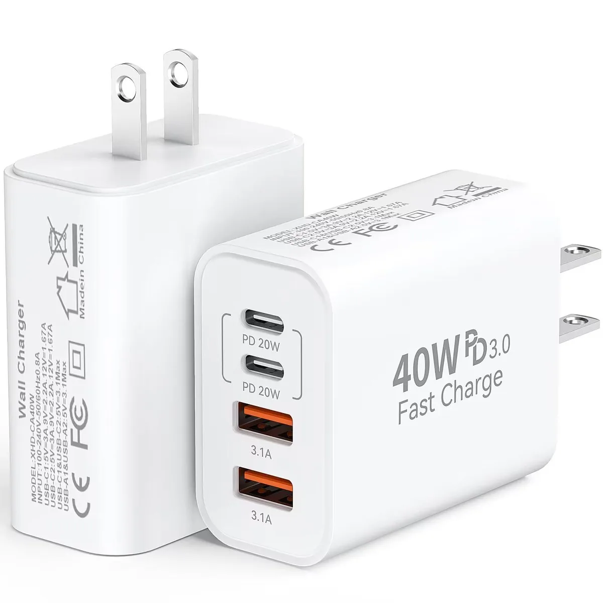 KEHIPI KEHIPI BC183 40W 4-port USB charger white 2-pack — product photo