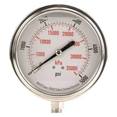 Value Brand Value Brand Commercial Pressure Gauge 0 to 5000 psi 3 1/2 in Dial 1/4 in NPT — product photo