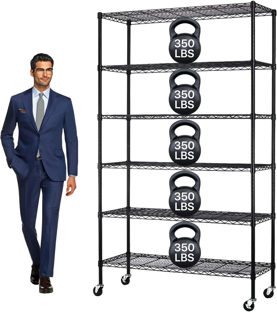 BFKK BFKK 6-Tier Wire Shelving Unit with Wheels Office Furniture — product photo