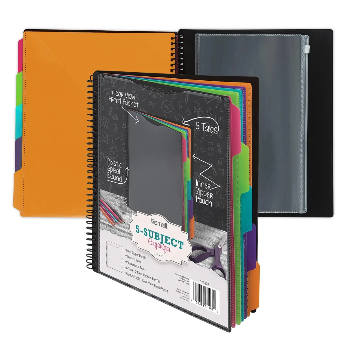 Ash polypropylene spiral binder with ten pockets and five dividers