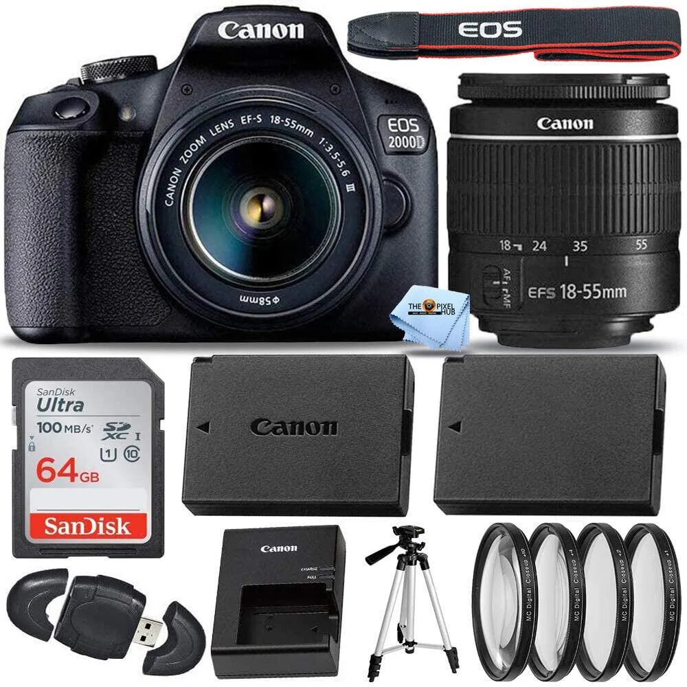 Canon International Canon International EOS 2000D DSLR camera with EF-S 18-55mm III Lens 64GB bundle — product photo