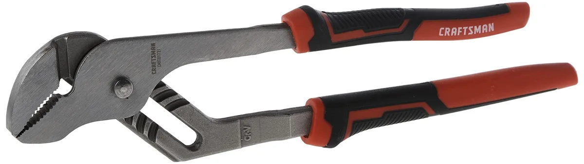 Red 12-inch groove joint locking pliers with bi-material grips