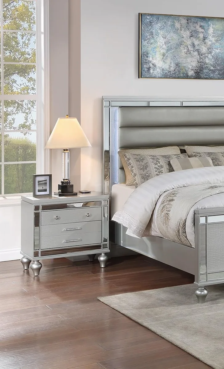 tuphen tuphen Nightstand Bedroom Set 26x17x26 Cream 2-Drawer Mirror Glass Wireless Charging — product photo