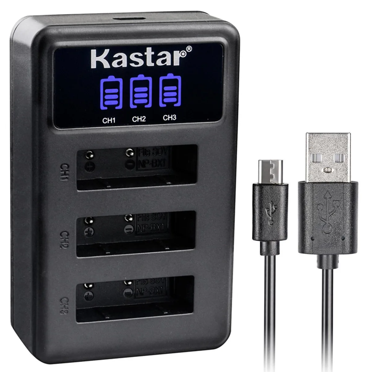 Kastar Kastar NP-BX1 LCD Triple USB Battery Charger for Sony HX400V HX50 HX50V HX60 HX60V — product photo