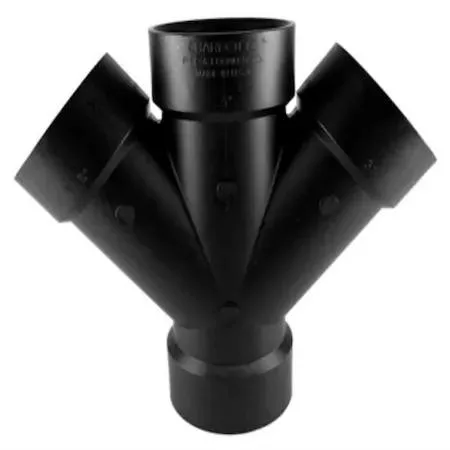 Black ABS double wye drain fitting with hub connections