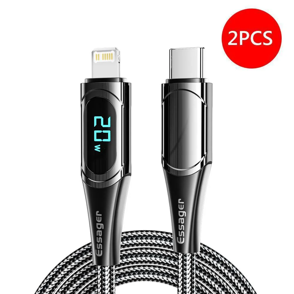 LUOM LUOM Essager YDI USB-C to Lightning Cable 20W PD 6.6ft 2-Pack Black — product photo