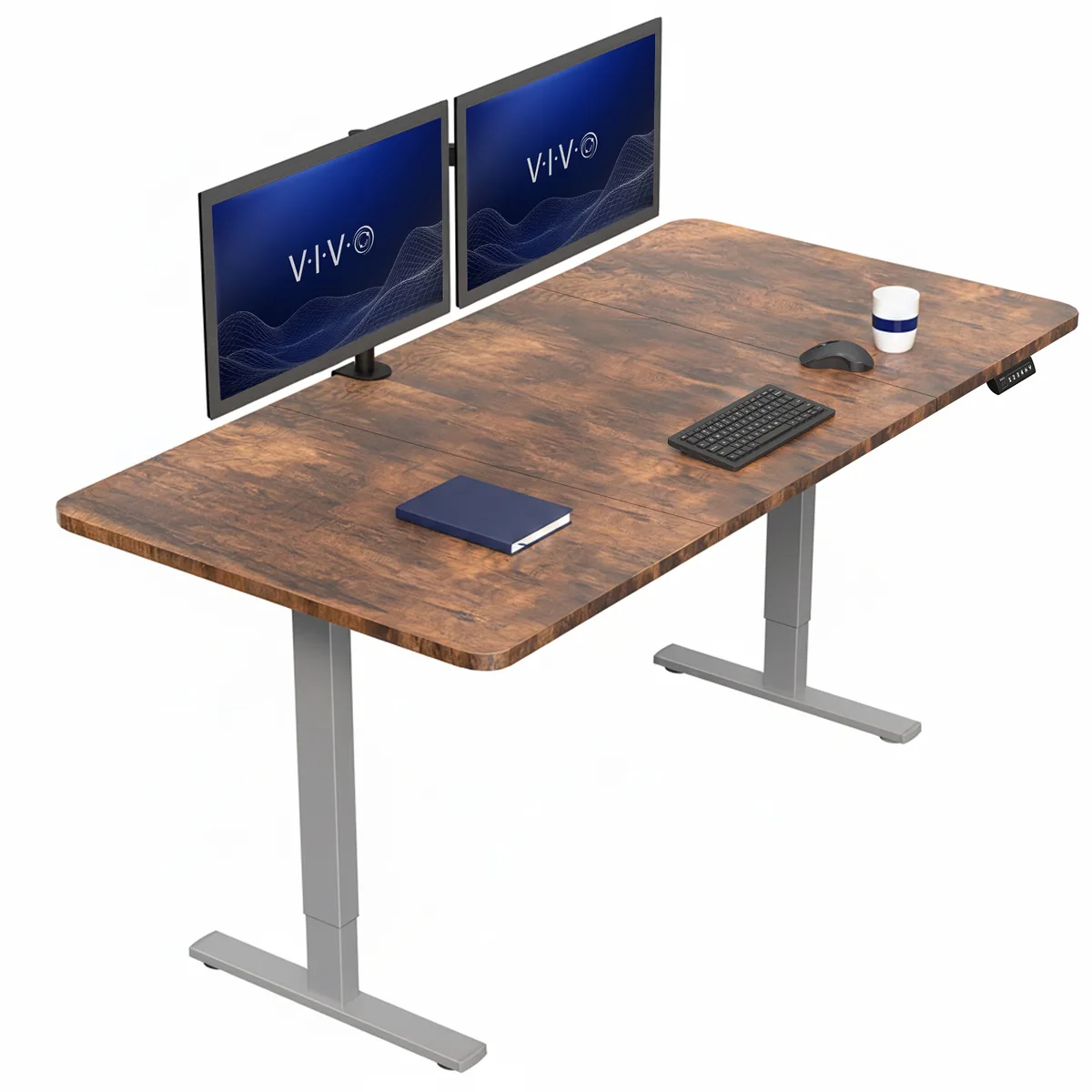 VIVO VIVO Electric 71 x 36 Stand Up Desk Vintage Brown Gray Frame — product photo