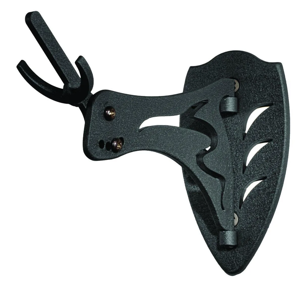 Black metal skull hanger with adjustable prongs and rotating arm