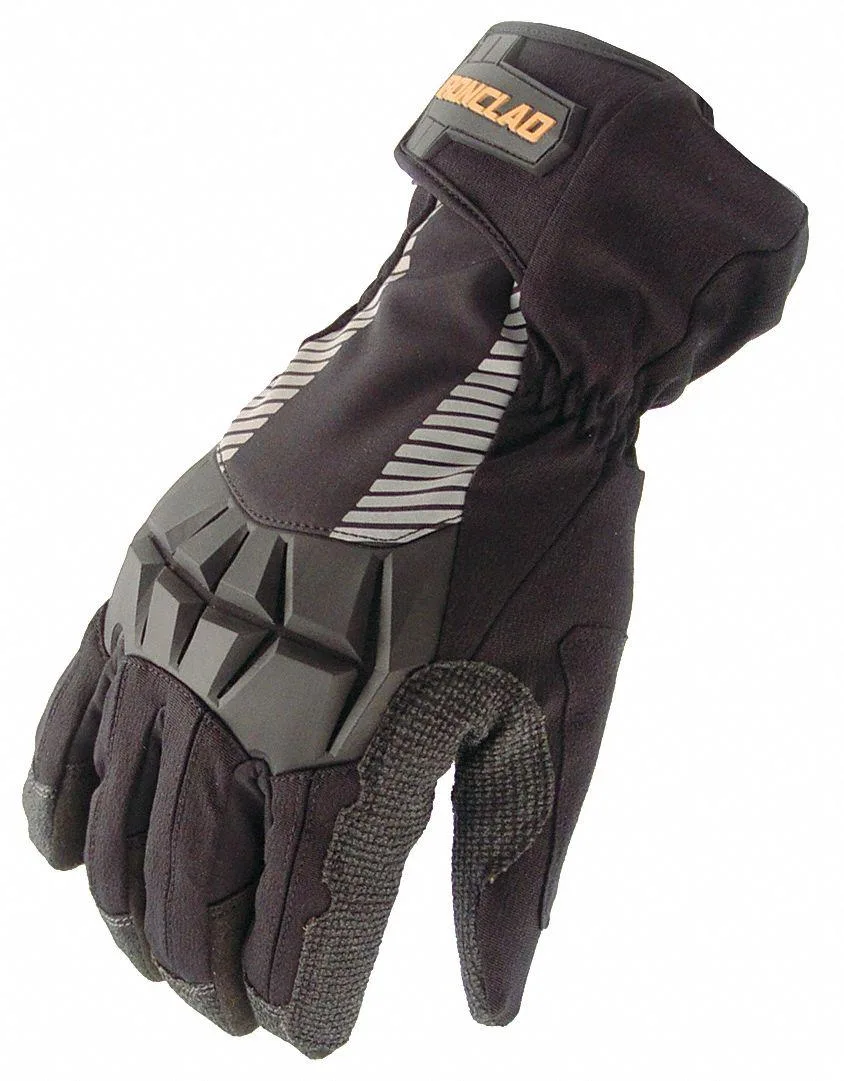 Black gauntlet-style mechanics gloves with TPR knuckle protection and reinforced synthetic leather palm