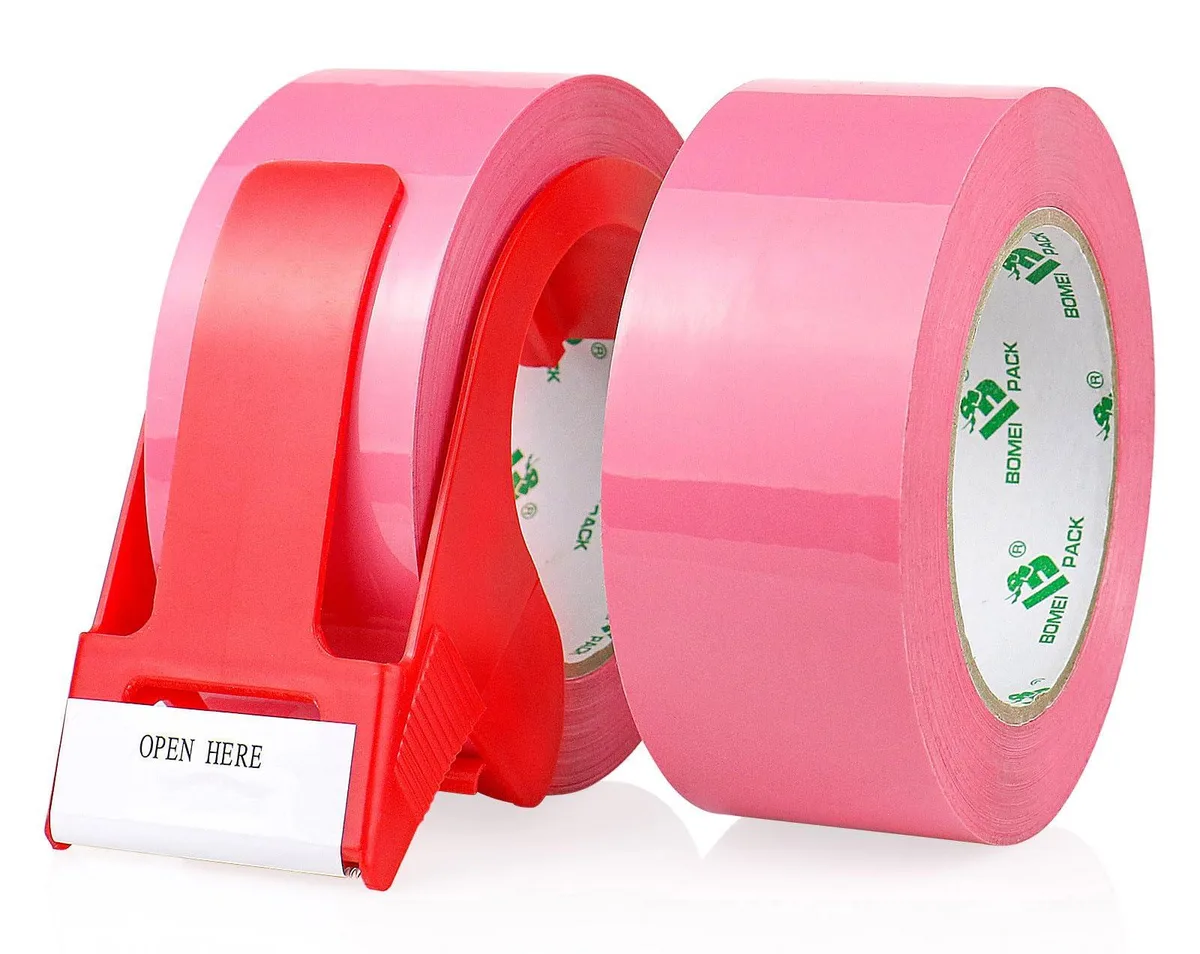  BOMEI PACK PP2 Pink Packing Tape 1.88in x 110yds 2.4mil 2 Rolls with Dispenser — product photo
