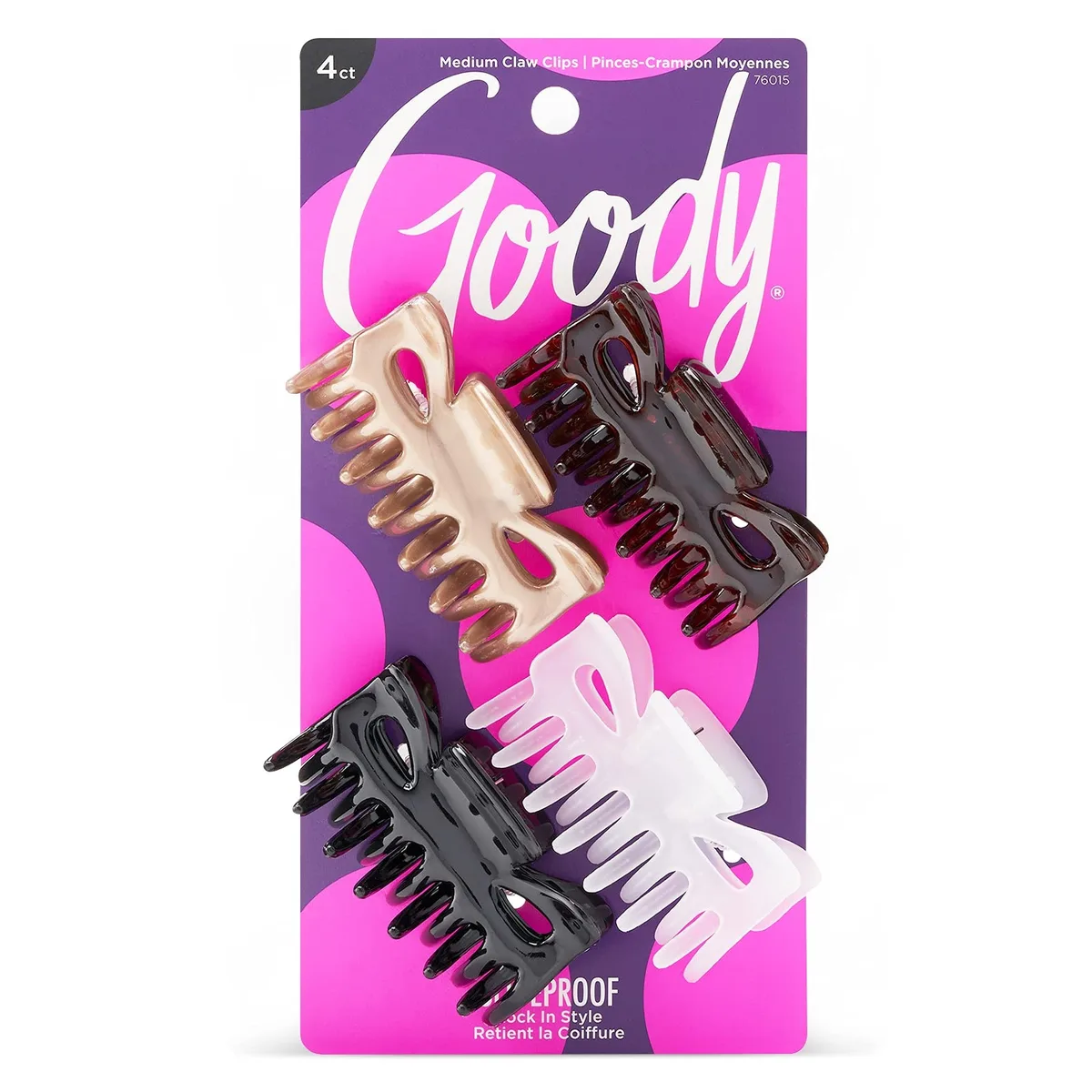 Four medium neutral claw clips in assorted matte finishes