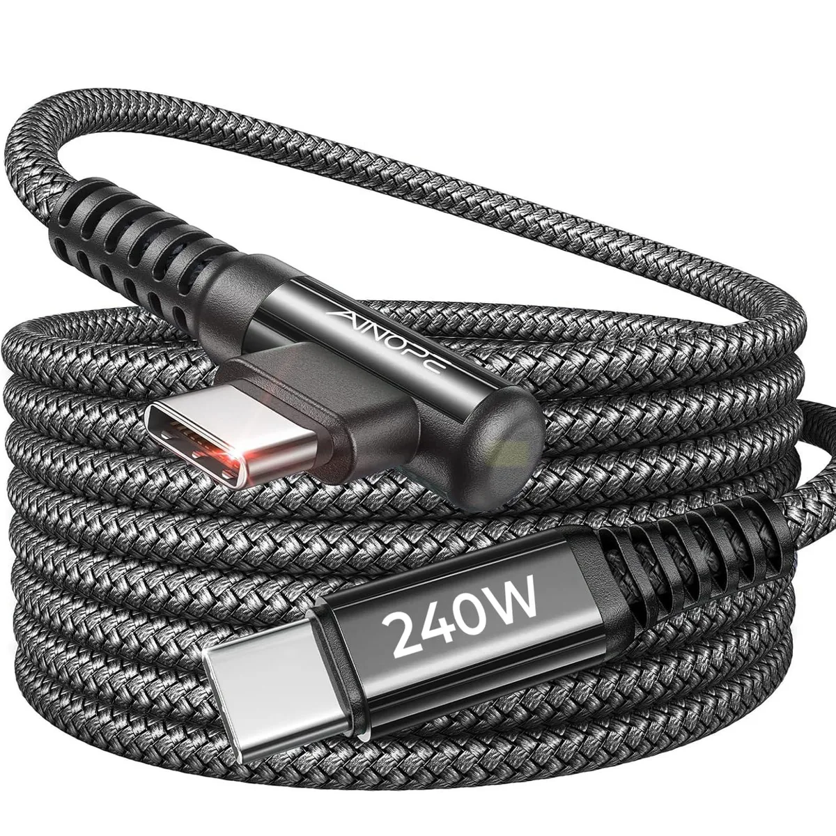 Black 15-foot USB-C to USB-C cable with right-angle connector