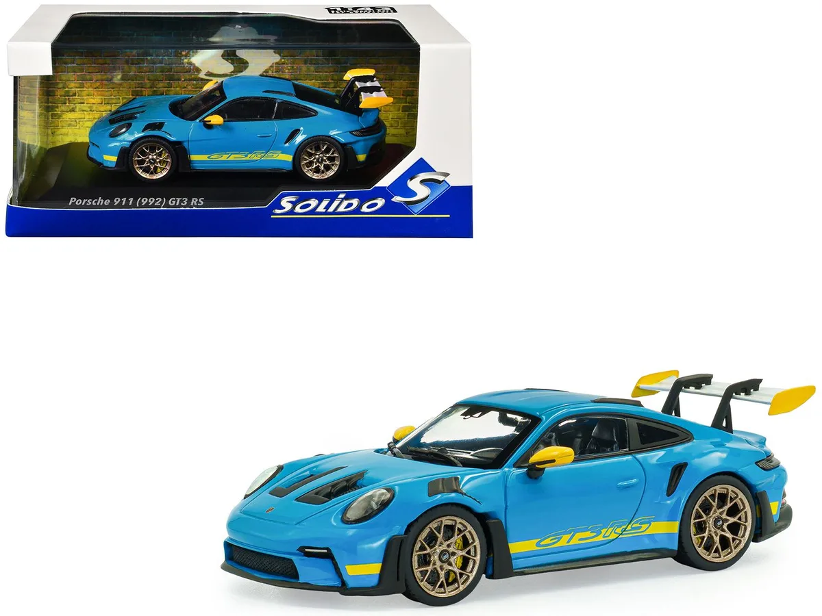 Solido Solido 2023 Porsche 911 (992) GT3 RS Daytona 2003 Tribute Riviera Blue Yellow 1/43 Diecast — product photo