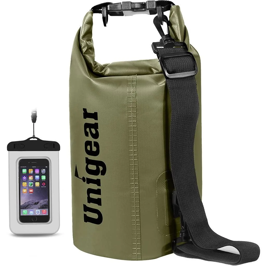 Army green 40L dry bag, 500D PVC roll-top with two straps