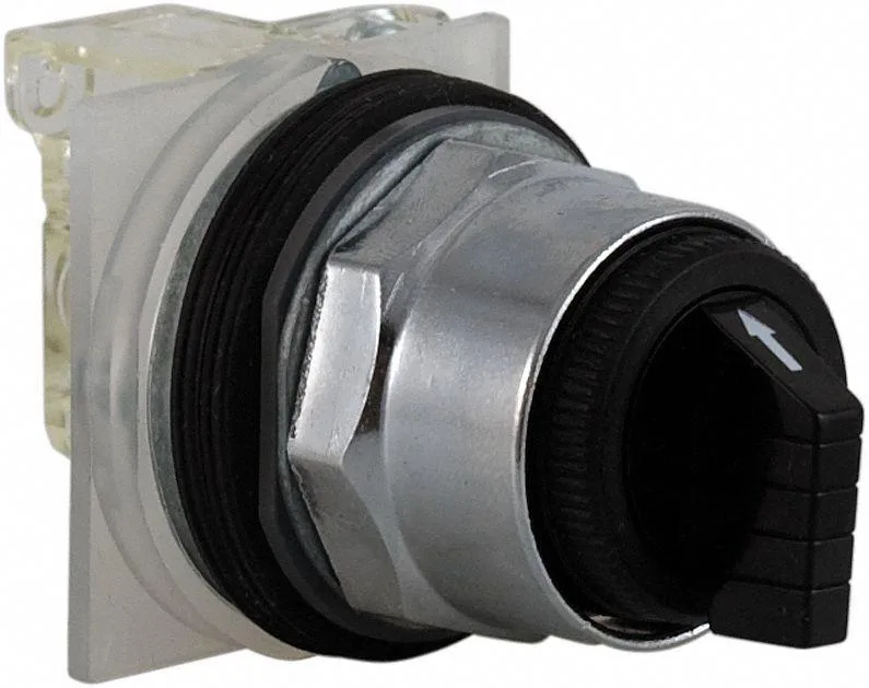 Schneider Electric 30 mm black selector switch with chrome metal bezel and lever operator