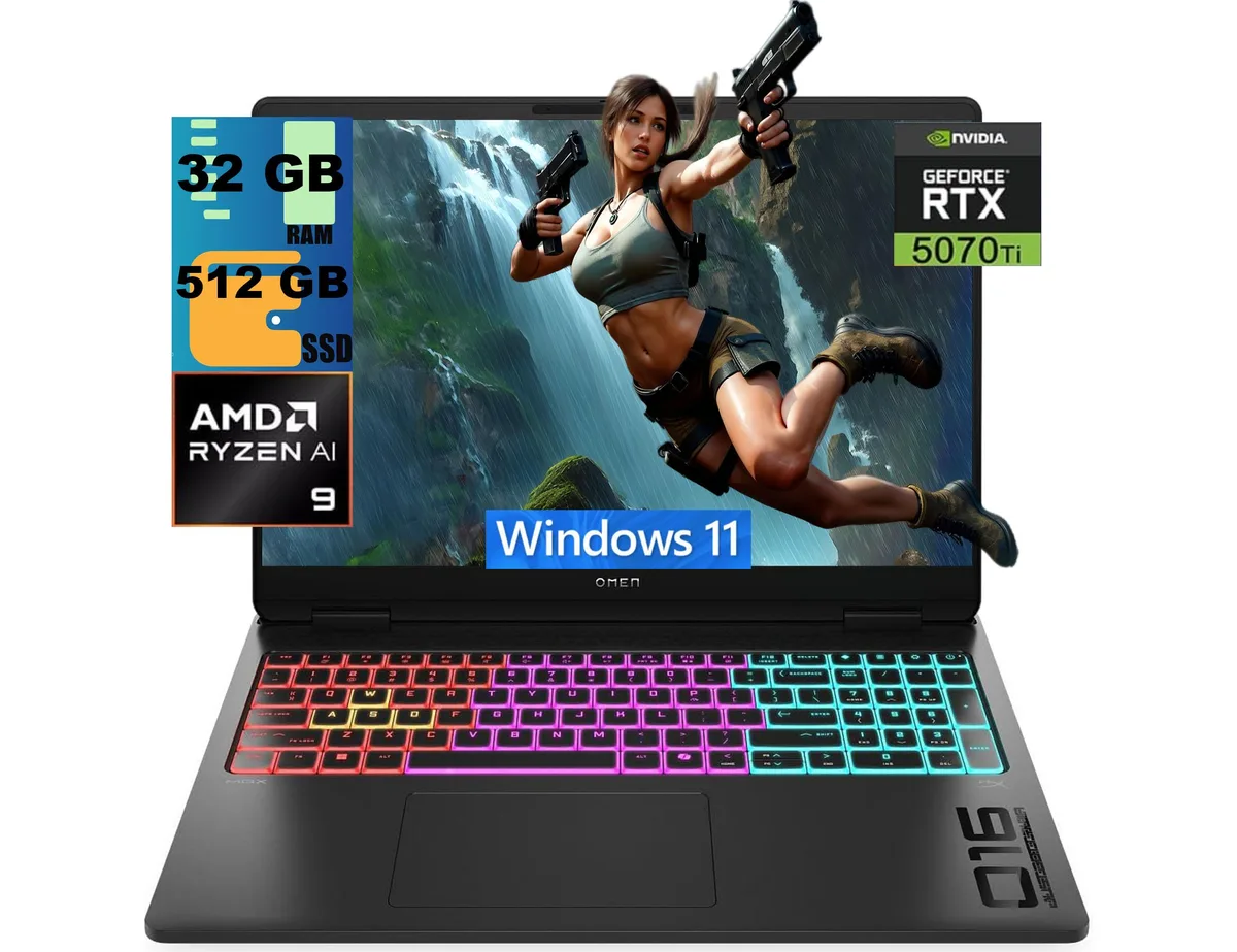 HP HP Omen 16 Raider AMD Ryzen AI 9 HX 375 RTX 5070 Ti gaming laptop — product photo