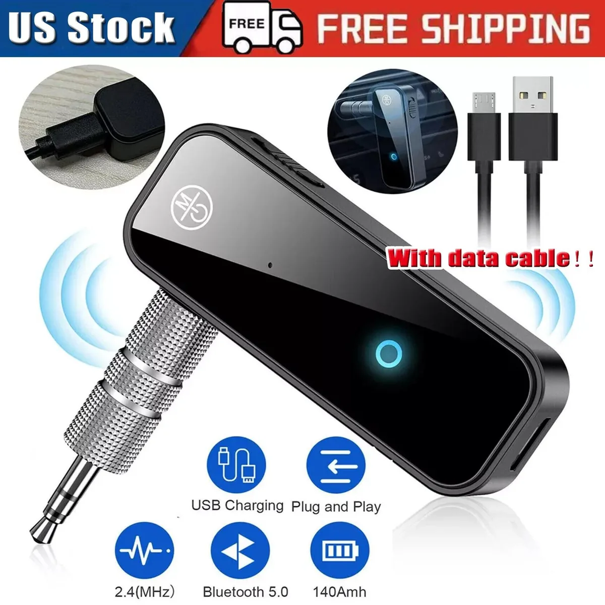 RAYBESTOS UNBRANDED RAYBESTOS UNBRANDED Bluetooth 5.0 Transmitter Receiver 3.5mm Aux 140mAh — product photo