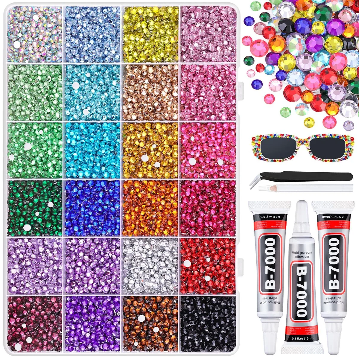 None Continuous None Continuous Resin Rhinestones 22000 Pcs 24 Grids 3Pcs B7000 Glue Jewelry — product photo