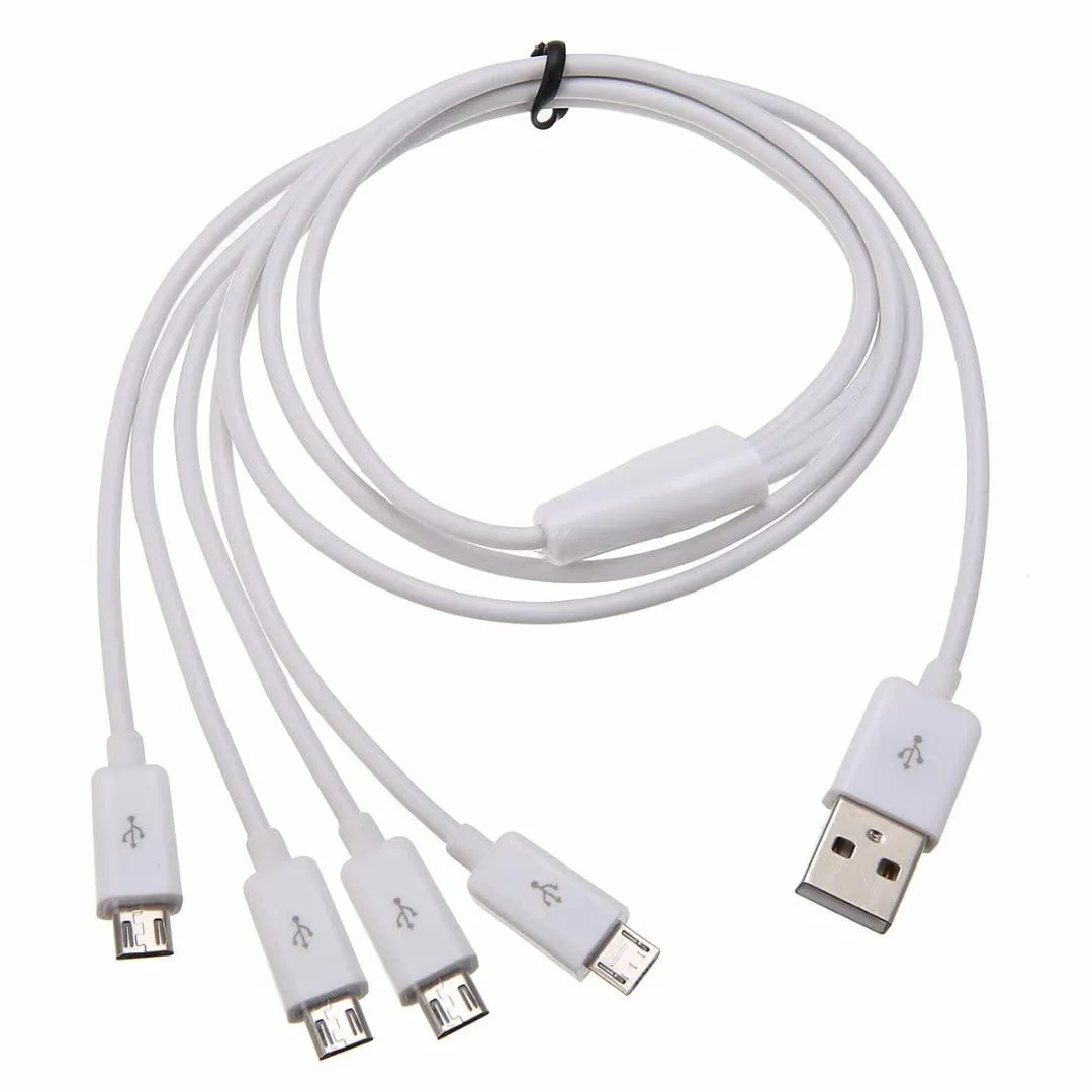 White USB-A to four Micro-USB splitter cable 1.64ft