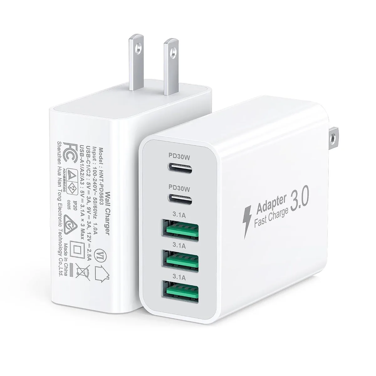 ONITOON ONITOON 60W 5-Port USB-C Wall Charger 2-Pack Dual 30W PD QC 3.0 Plug Brick — product photo